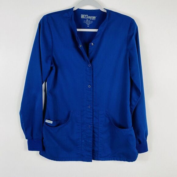 Grey's Anatomy Women's Size XS Snap Button Scrub Jacket Navy Blue - Picture 1 of 4